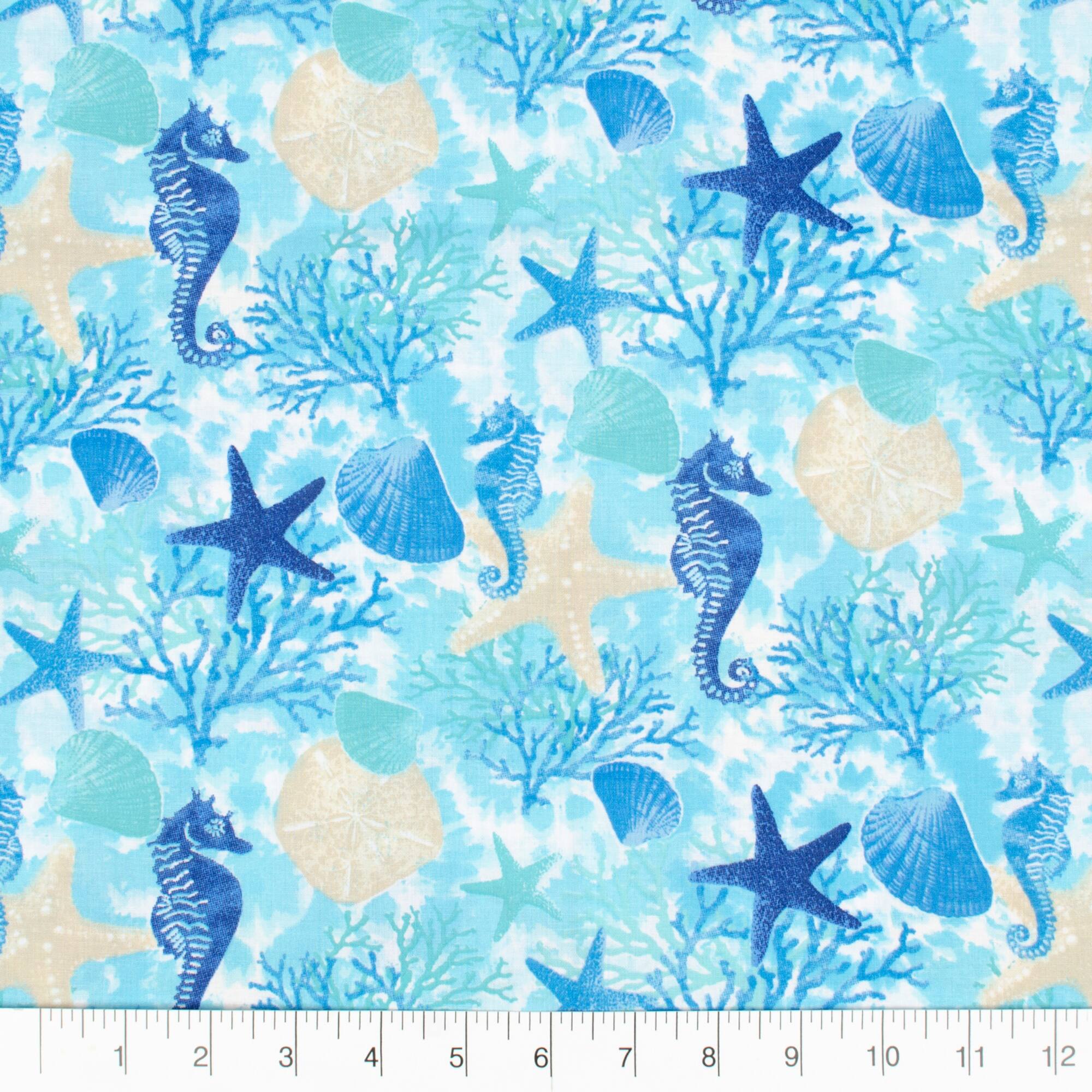 Fabric Editions Turquoise Sea Life Cotton Fabric